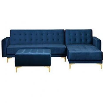 Tufted Navy Blue Velvet L-shaped Sofa Bed