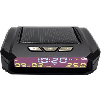 Outdoor Solar Car Clock with LCD Time and Temperature