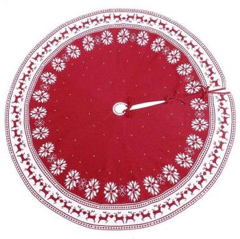 90cm/122cm Red Round Christmas Tree Skirt with Elk and Snowflake Design
