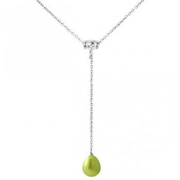 Collier Cravate con Perle di Cultura d'Acqua Dolce 9-10 mm Verde Tonic in Argento 925