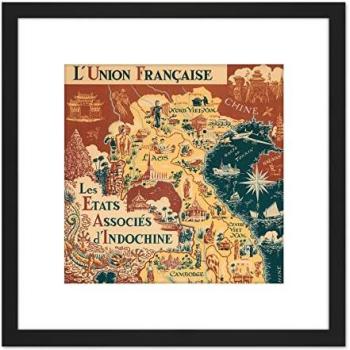 1948 Indochinese States Map – 8x8 Wood-Framed Art Piece