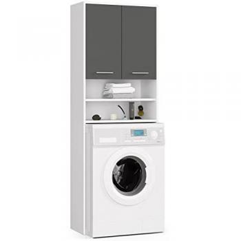 Colonna da Bagno AKORD FIN per Lavatrice 2 Ante Bianco e Grigio Grafite 64x30x180 cm