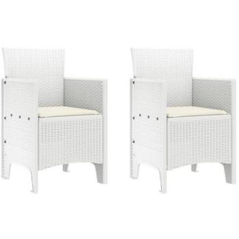 Set de 2 Chaises de Jardin en Rattan Blanc avec Coussins