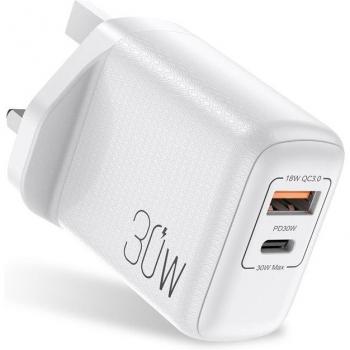 Chargeur rapide UKGO PD 30W, 2 ports pour iPhone 12/11, Samsung, Xiaomi, Huawei