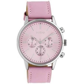 Oozoo Damen Chrono Look Uhr mit Lederarmband 40 MM Silber/Rosa C10595