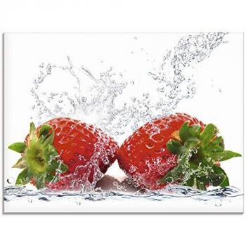 Glasbild „Rote Erdbeerspritzer“ – Artland, 80 x 60 cm