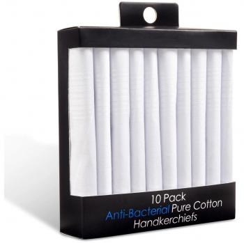 Pure Cotton Men’s White Handkerchief Set – 10 Anti-Bacterial