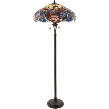 Lámpara de pie 2 luces E27 bronce oscuro cristal Tiffany