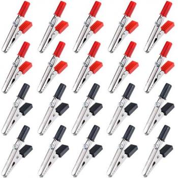 20 Stuks Alligatorclips met Plastic Handvat (45 mm, Zwart/Rood)