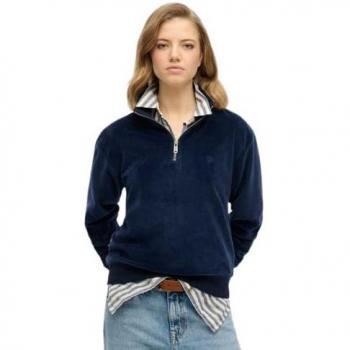 Felpa Superdry a Mezza Zip in Velluto Navy L