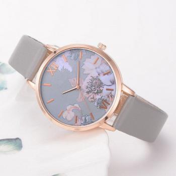 Reloj casual de pulsera para mujer con estampado de flores, cuero, cuarzo