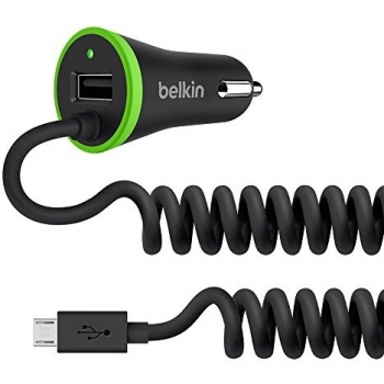 Schwarzer Belkin Dual‑Charger KfZ: 17 W, 3,4 A mit festem Micro‑USB‑Kabel (1,2 m)