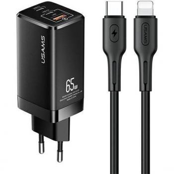 Caricatore Usams 65W Tipo-C Lightning USB Nero