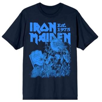 1975 Iron Maiden Life After Death Navy Stamp T‑Shirt – Size L
