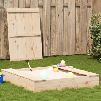 Vidaxl Pine Wood Sandpit with Cover 111x111x19.5 cm