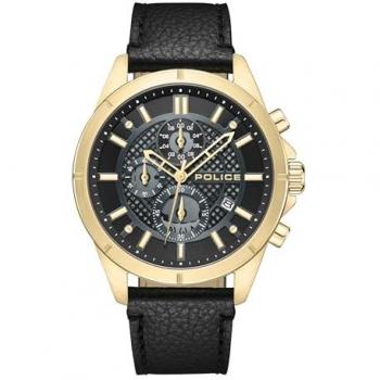 Police Herren Chronograph Uhr Schwarz/Gold 42mm Lederarmband