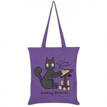 Grimoire-Lesende Katze Tasche in Violett