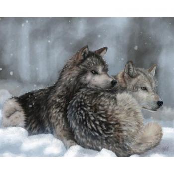 Diamant schilderij wolf duo 20X30CM