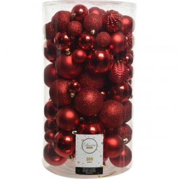 Decoris Weihnachtskugelset 100 Stück Kunststoff rot 4-8 cm