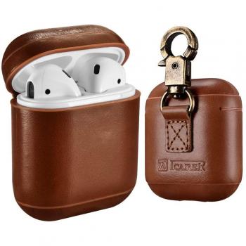Coque AirPods, Icarer Étui Housse en Cuir Véritable [Ultra Mince Série] Portable Antichoc Protection Housse Etui Coque avec Porte-clés pour Apple AirPods Charging Case