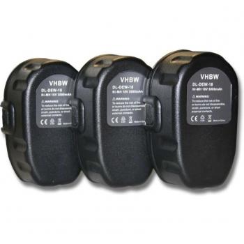 Vhbw 3x 18V NiMH Batteries (3000mAh) Compatible with Dewalt