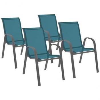 Set de 4 chaises de jardin LYMA en métal et textilène empilables – Bleu Canard