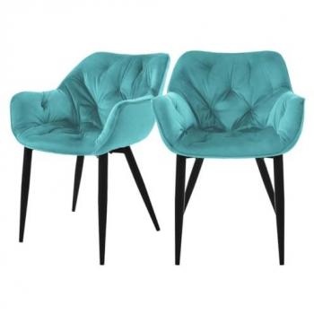 Silla de comedor ML-Design set de 2 tapizado terciopelo petróleo