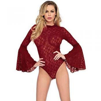 Ensemble Leg Avenue 89208 – Dentelle rouge, manches évasées, taille U