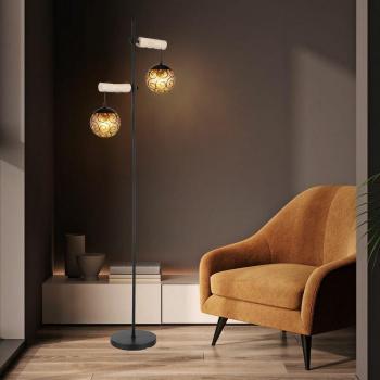 Lampe de salon réglable – structure bois naturel, finition métal noir