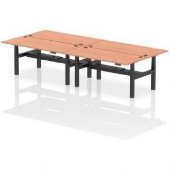 Height Adjustable 4 Person Bench Desk with Beech Finish Black Frame