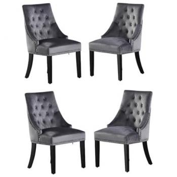 Windsor Velvet Knocker-Back Dining Chairs – 4‑Pack, Life Interiors, Dark Grey