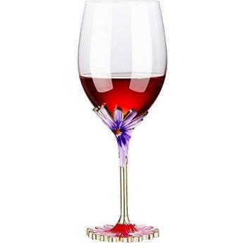 Evecase Enamel Flower Crystal Wine Glasses