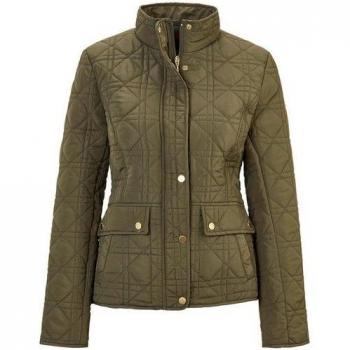 Khaki Steppjacke mit variierendem Steppmuster