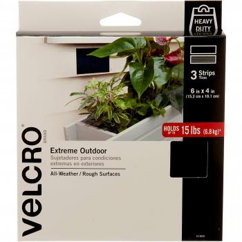 VELCRO Brand Black Extreme Outdoor Strips | 6 x 4 | Heavy Duty | Pk of 3