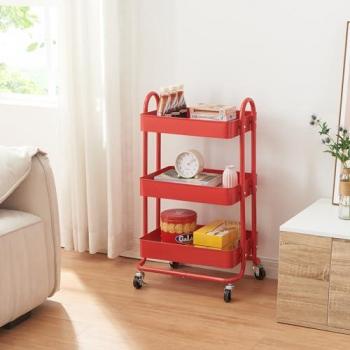 Carrello da Stoccaggio Pyhnt in Acciaio Rosso con 3 Contenitori