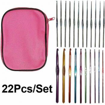 Set crochets tricot aluminium multicolores 0,6‑6,5 mm – 22 pièces