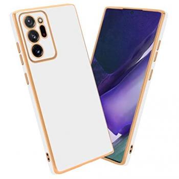 Casquette glossy blanche pour Samsung Galaxy Note 20 Ultra – silicone TPU, étui or et protection caméra