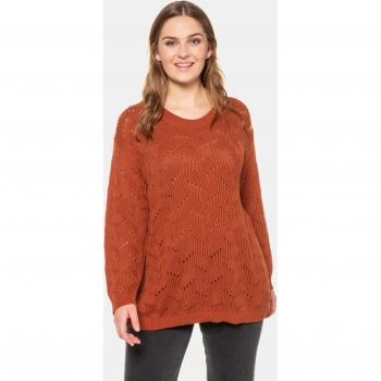 Maglione oversize marrone in cotone biologico con texture a onde, per donna, taglia 56/58