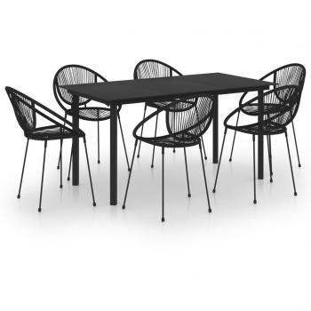 Garten-Essgruppe aus schwarzem PVC-Rattan, 7-teilig