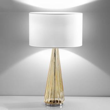Costa Rica Lampe mit weißem Schirm und amber Fuß