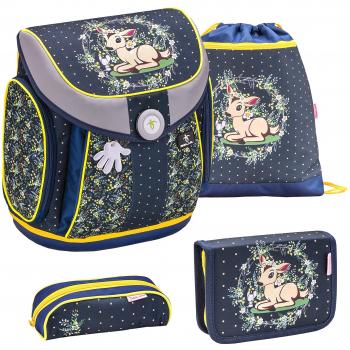 Belmil Schulranzen Set 4-teilig für Mädchen 1-4 Klasse/Magnetverschluss/Leicht 930-1000 g/Bambi, REH/Blau
