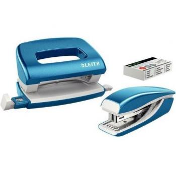 Leitz wow 55612036 set mini agrafeuse et perforateur bleu métallisé