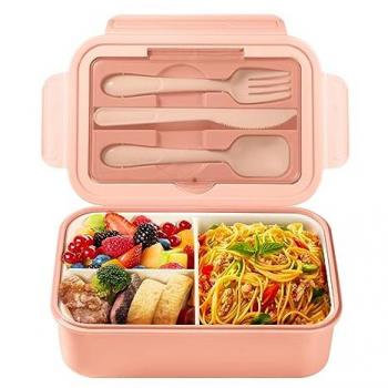 Schiscetta pranzo Diboniur 1400ml rosa con posate e 3 scomparti
