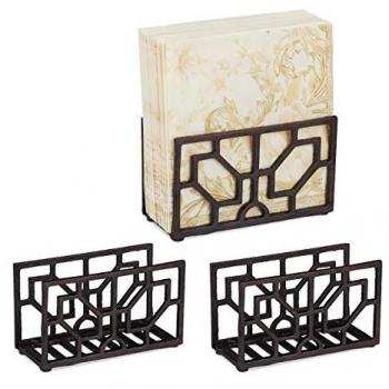 Set de 3 Servilleteros de Hierro Fundido, Soporte para Servilletas 33 x 33 cm, Color Marrón