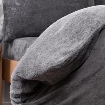 Charcoal Grey Fleece Teddy Bear Printed Duvet Cover and Pillowcases Set