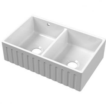 Fireclay 2 Bowl Butler Sink Fluted Front White 795mm