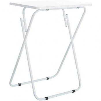Lola Home Mesita auxiliar plegable de metal y madera DM blanca de 48x38x66 cm