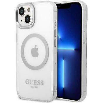 Guess iPhone 14 Plus 6.7 Hard Case Silber mit Metal Outline und MagSafe