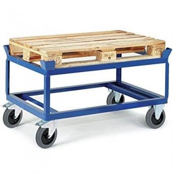 Chariot à palettes en acier, dimensions de chargement L 830 x l 1230 mm, capacité maximale 750 kg, roues pivotantes et fixes, pneus TPE