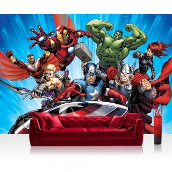 Avengers Assemble Vliestapete 400x280 cm – Blue Comic Wandfoto